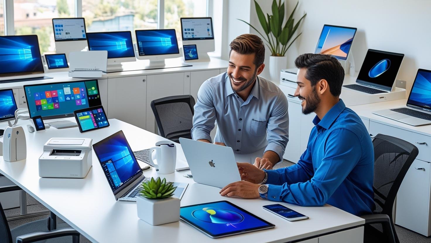 Event laptops neatly arranged for delegates