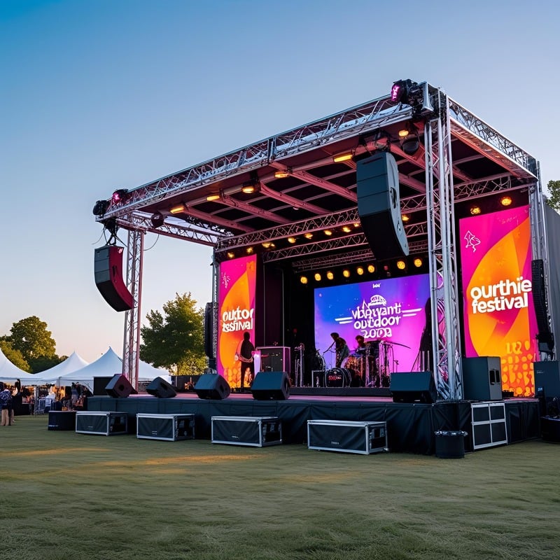 Outdoor festival stage lighting and audience